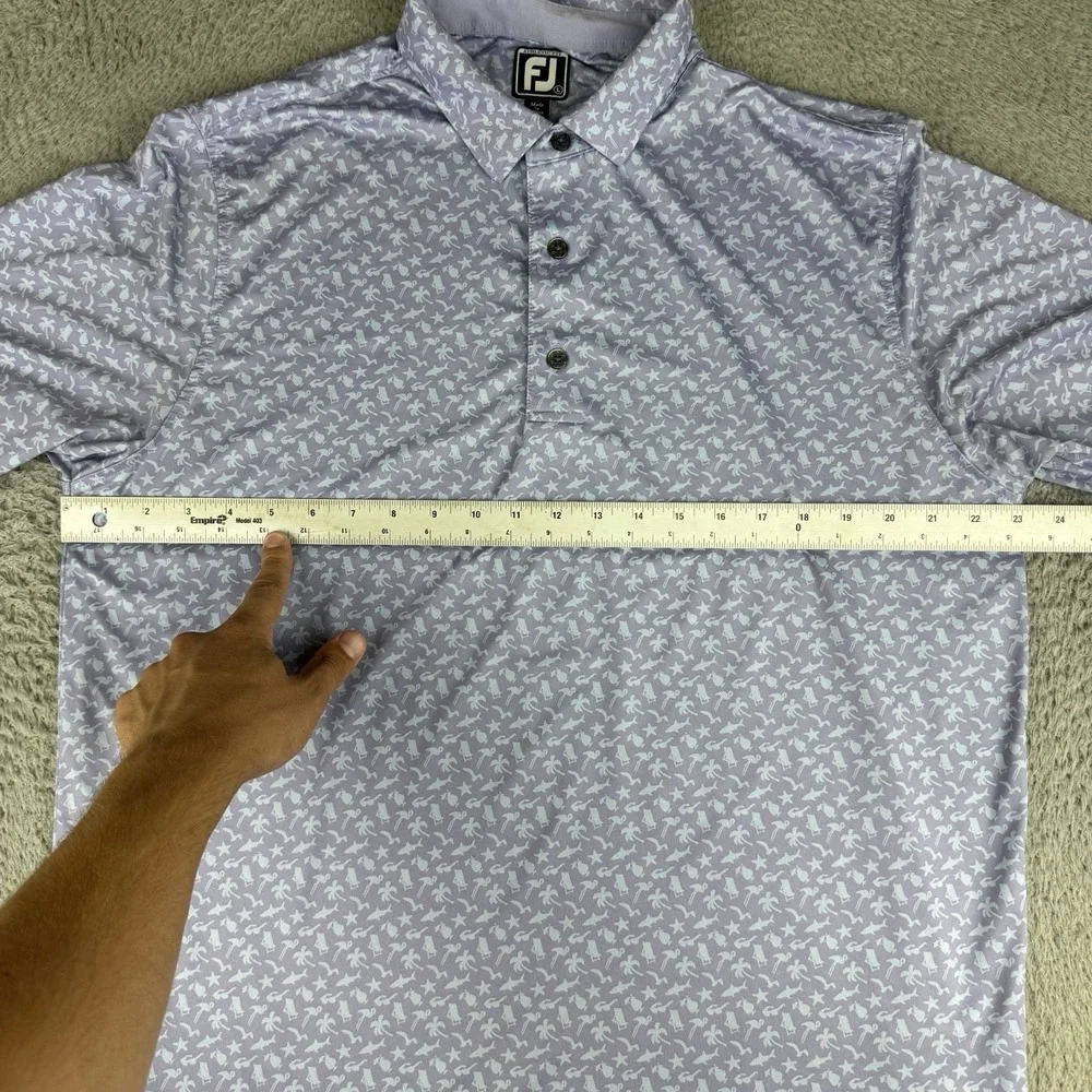 FootJoy Polo Shirt Lg All Over Print Summer Golf Performance Stretch Blue Shark